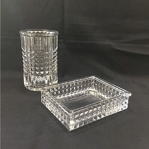 Art Deco Glass Bath Accessories, Soap Dish & Tumbler
